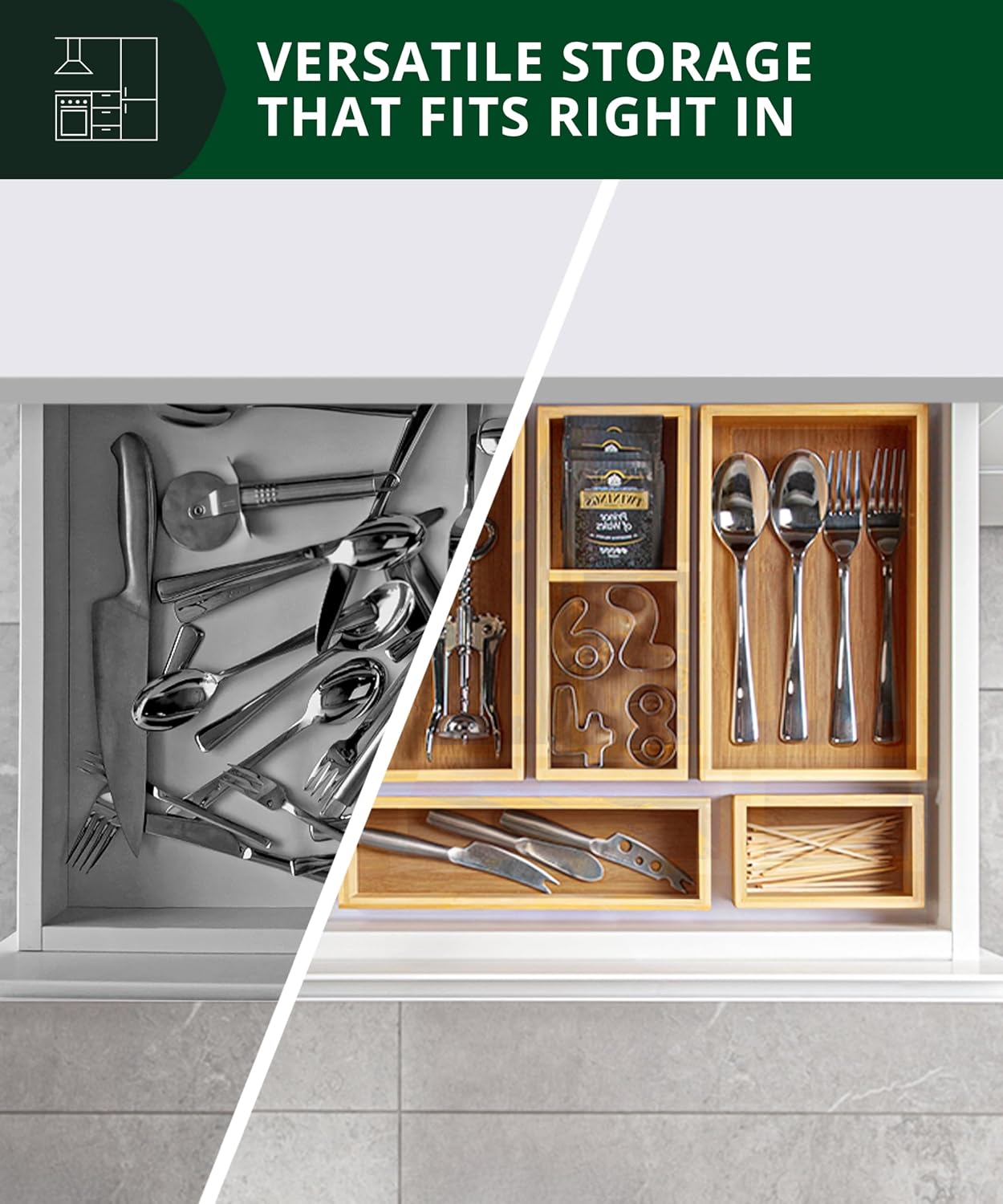 Drawer Organizer Bamboo - 5-Piece Bamboo Drawer Organizer Set –