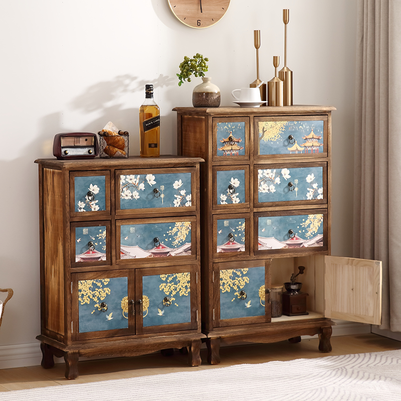 Drawer Organizer Bamboo - Solid Wood Storage Cabinet Multi-layer Retro
