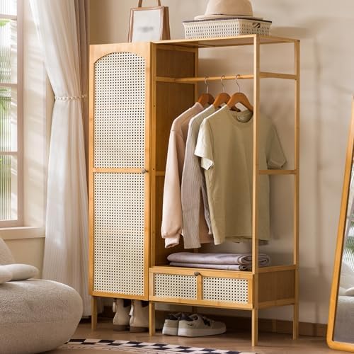 Drawer Organizer Bamboo - Minimalist Bamboo Free Standing Clothes Rack