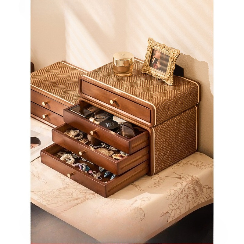 Drawer Organizer Bamboo - Vintage Drawer Desktop Organizer Box, Multi-Layer