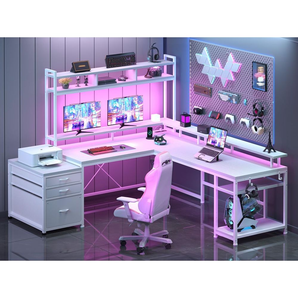 104-inch L-Shaped Desk for Dua - Desk Setup No Monitor recension och pris