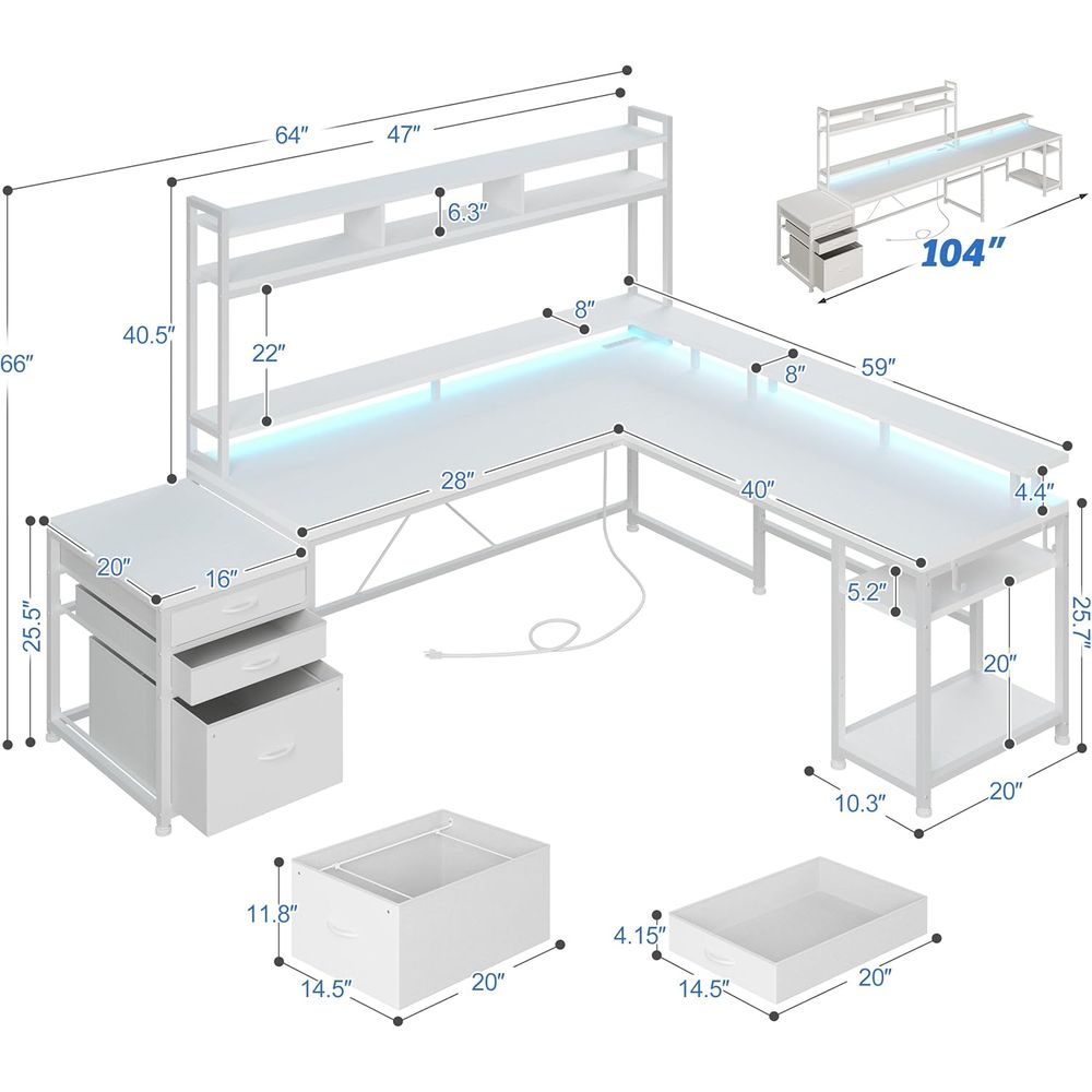 104-inch L-Shaped Desk for Dua - Desk Setup No Monitor recension och pris