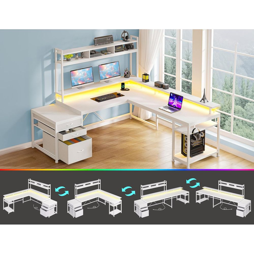 104-inch L-Shaped Desk for Dua - Desk Setup No Monitor recension och pris