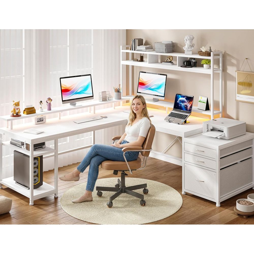 104-inch L-Shaped Desk for Dua - Desk Setup No Monitor recension och pris