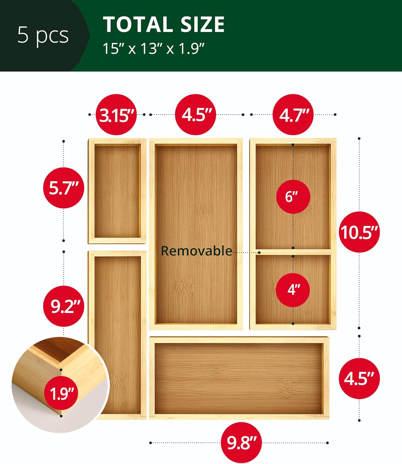 5-Piece Bamboo Drawer Organize - Drawer Organizer Bamboo recension och pris