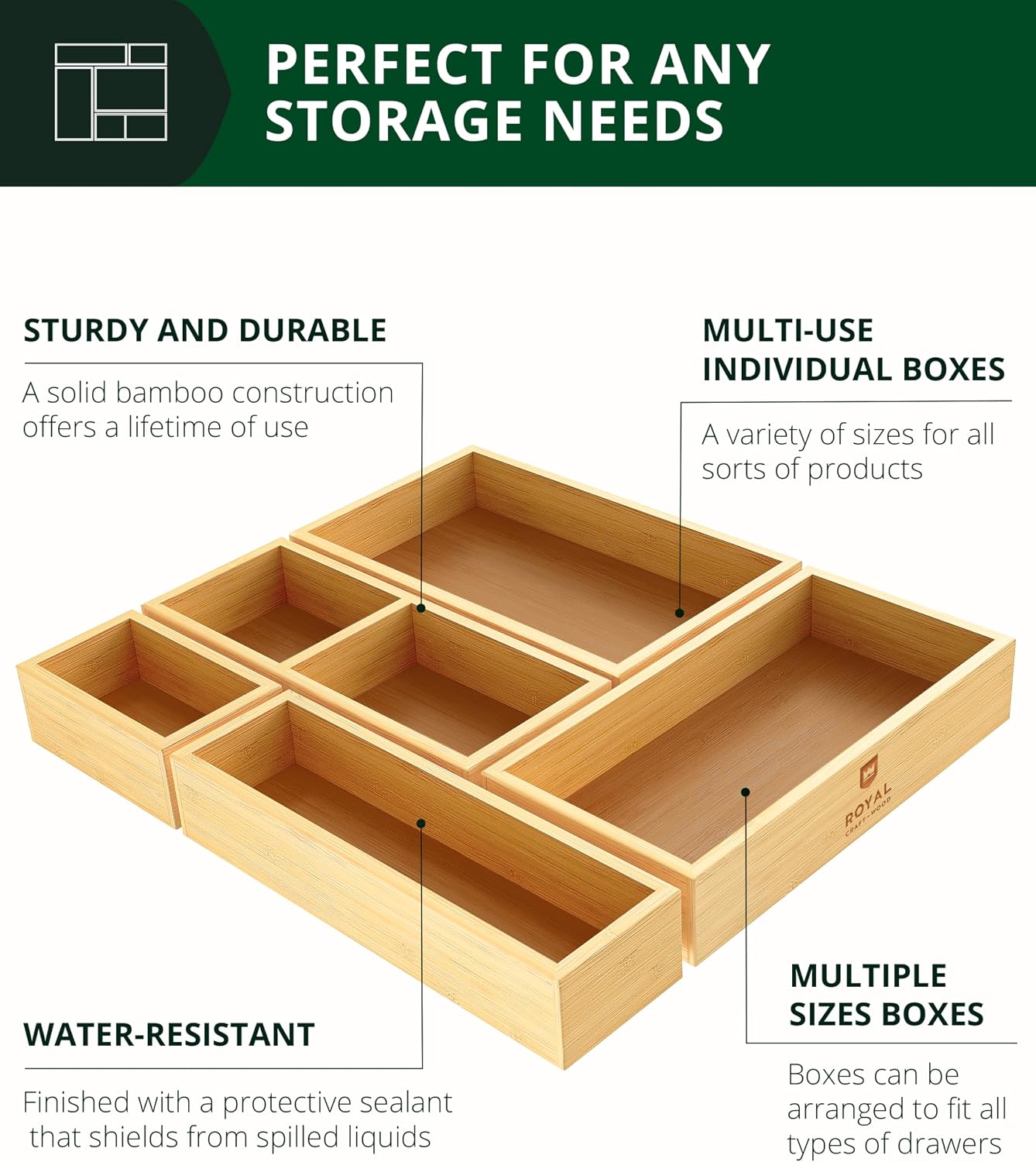 5-Piece Bamboo Drawer Organize - Drawer Organizer Bamboo recension och pris