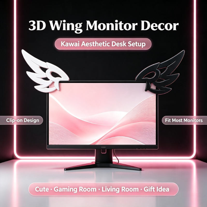 Kawaii 3D Wing Decor for Compu - Desk Setup No Monitor recension och pris