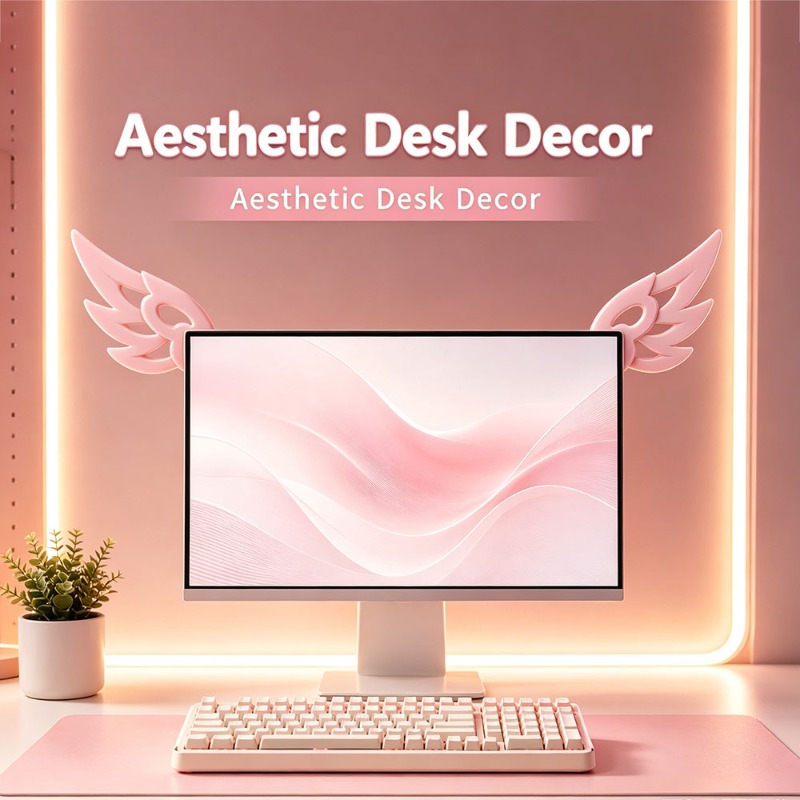 Kawaii 3D Wing Decor for Compu - Desk Setup No Monitor recension och pris