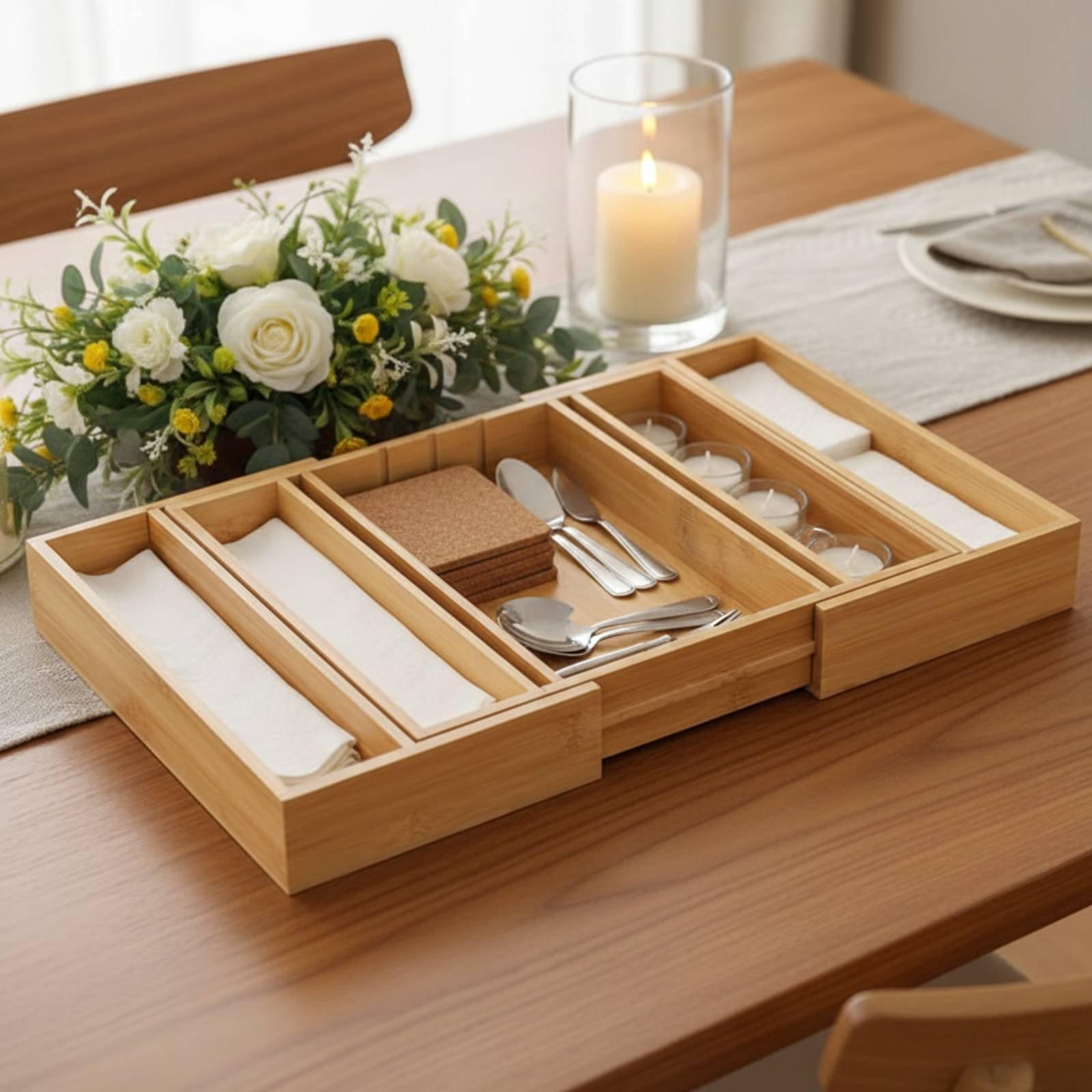 Adjustable Bamboo Utensil Draw - Drawer Organizer Bamboo recension och pris